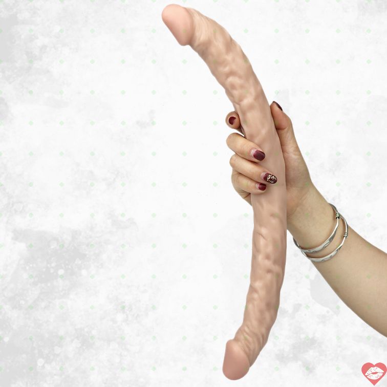 Dildo Đôi Lesbian Trắng 16 Inch Gân Siêu Thực[shopee]​ 