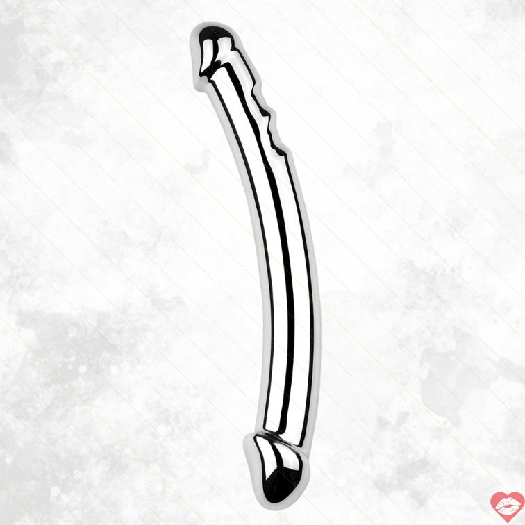 Dildo Kim Loại Cong 7 Inch Bạc Mịn Mãnh Liệt 