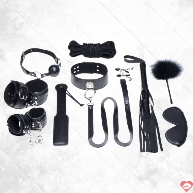 Strict Trói 10pc Đen BDSM Sang Trọng Đầy Đủ 