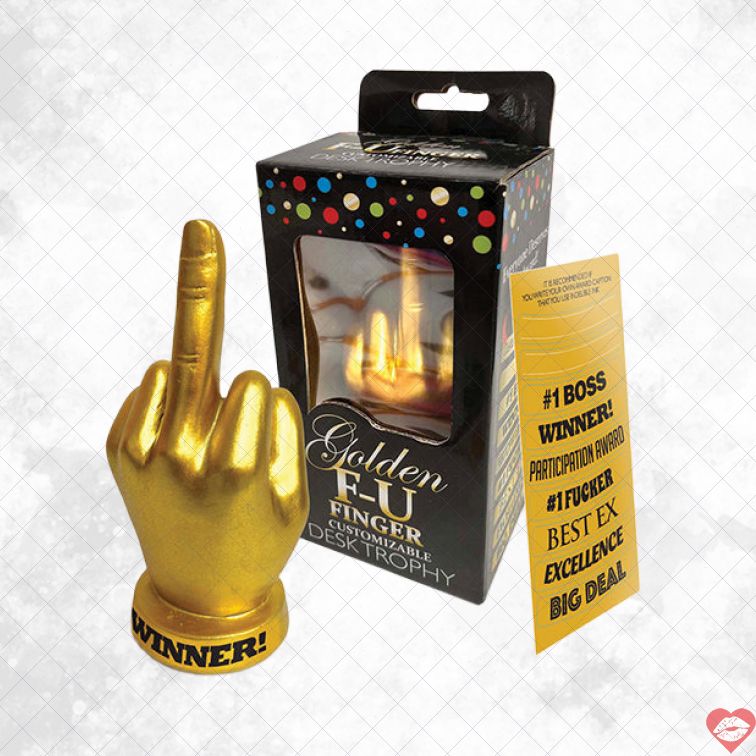 Golden F-U Finger Trophy 15cm Cúp Troll Vàng Hài 