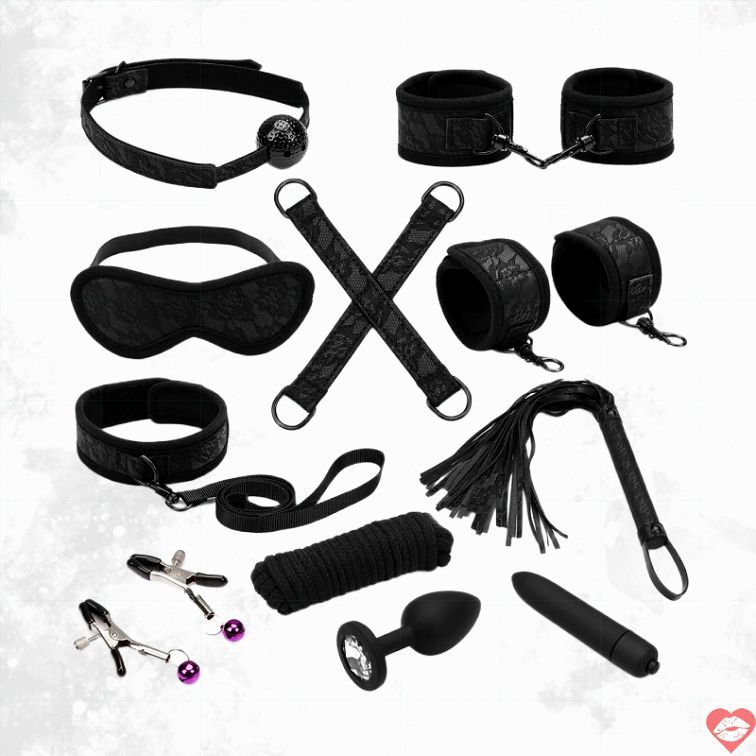 Liebe Seele BDSM Lace 11pc Đen Kit Quyến Rũ Đỉnh Cao 