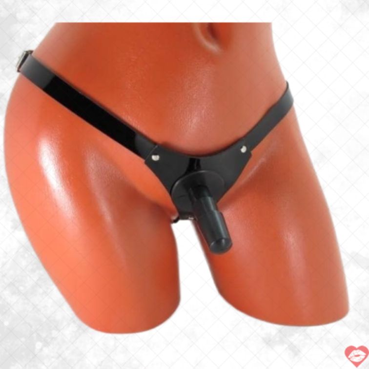 Quần Lót Strap-On Da Đen Đầu Chai L/MS Gợi Cảm 