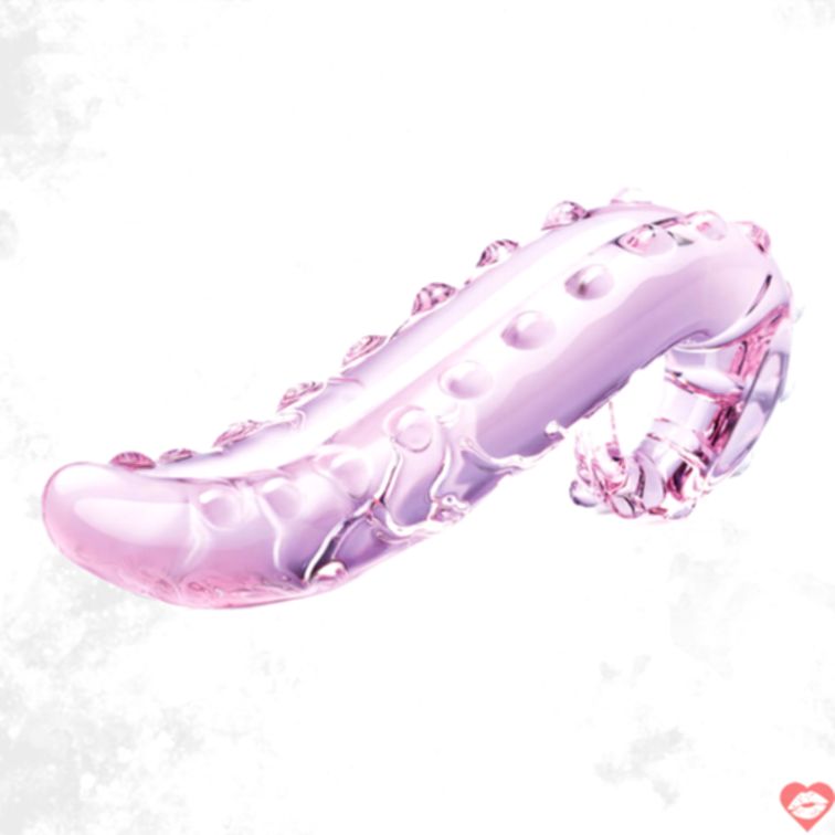 Glas Lick-It Dildo Kính Gân Sọc Sướng Đá Cứng 